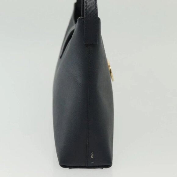 Salvatore Ferragamo Gancini Hand Bag Leather Navy Gold Auth 135232 - Picture 6 of 15